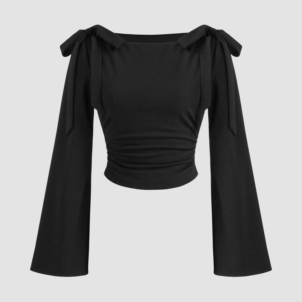 Stylish Black Top with Bow Accents